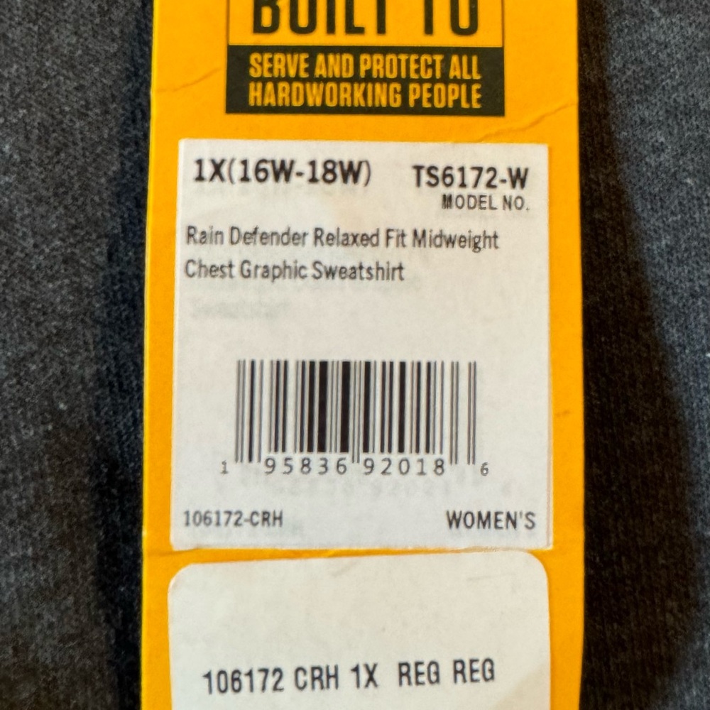 NWOT Carhartt Rain Defender pull-over midweight hoodie.  Dark gray. Size 1x. - Picture 5 of 5
